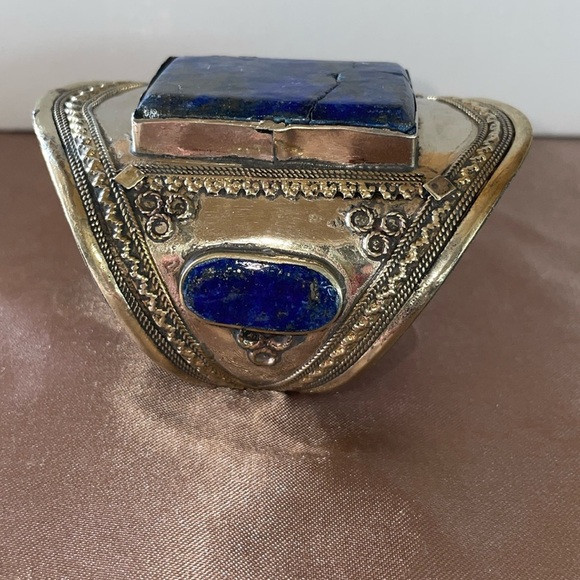 Tribal Lapis Lazuli Lajward Blue 3 Stone Cuff Southwestern Adjustable Cuff - Picture 4 of 12